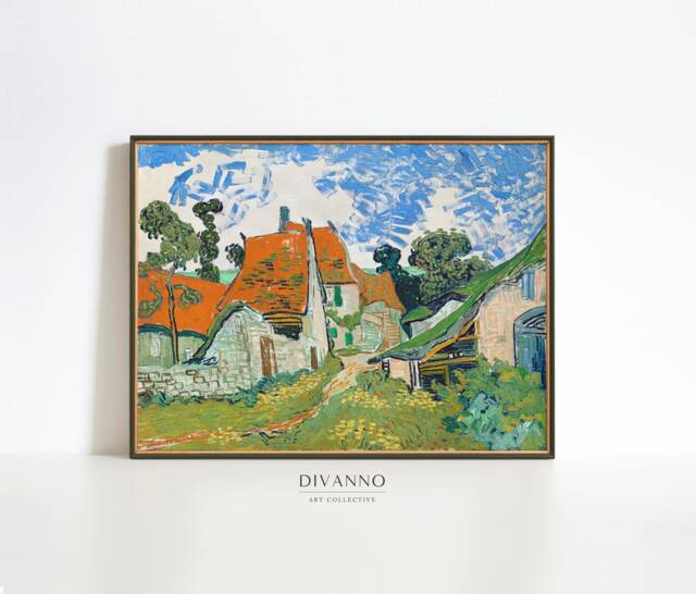 Van Gogh Village Street Poster, French Rustic Landscape Painting Canvas, Fine Art Giclee Print, Countryside Wall Art, Farmhouse Decor - image 1