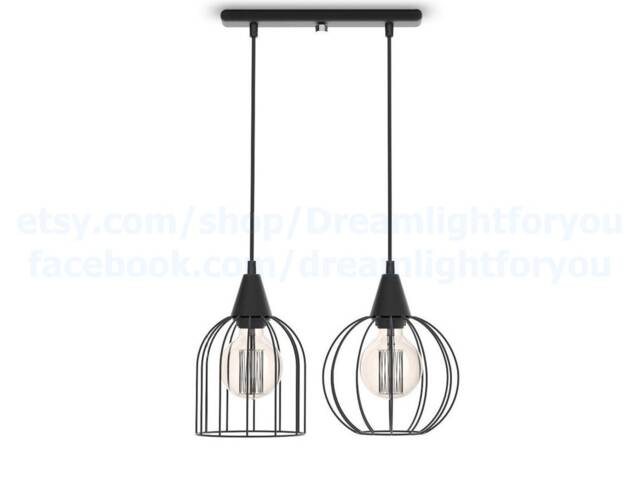 2 Cages Industrial Pendant Light Cluster Kitchen Chandelier Cage Light Lantern Modern Lighting - image 1