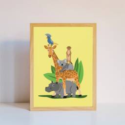 Art Print - Illustration Animal Parade Hippopotamus, Giraffe, Koala Bear, Meerkat & Parrot - thumbnail 3