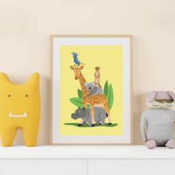 Art Print - Illustration Animal Parade Hippopotamus, Giraffe, Koala Bear, Meerkat & Parrot - thumbnail 2