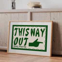 This Way Out Funny Art Canvas Poster, Trendy Wall Art, Apartment Aesthetic Decor, Retro Home Printed Gift - thumbnail 3