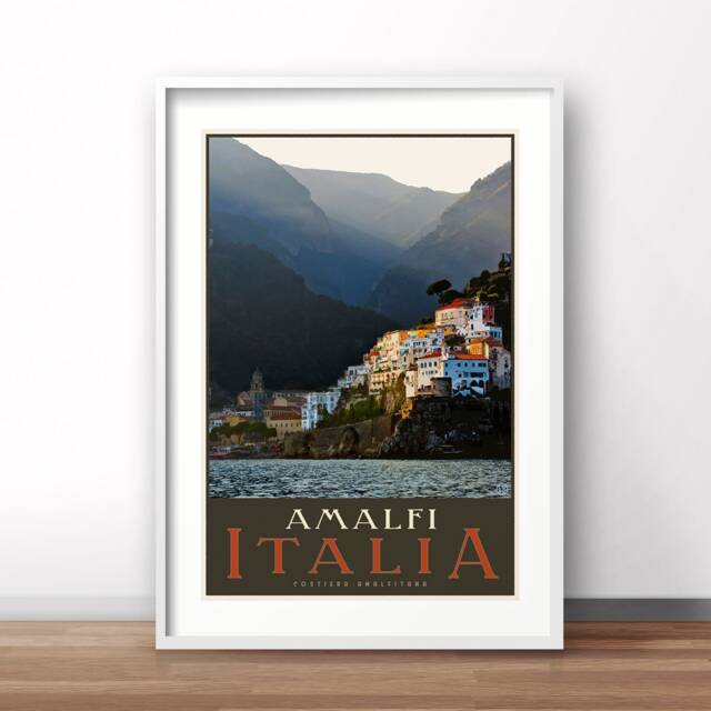 Amalfi Coast Vintage Travel Poster, Italian Retro Art Print - image 1