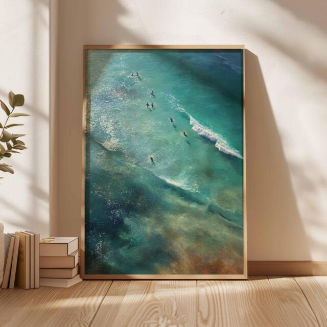 Swimming Poster, Retro Print, Beachy Wall Art, Blue Summer Ocean Dopamine Decor, Beach Coastal Decor - image 1
