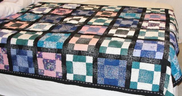 Patchwork Quilt Embroidered Cotton Bedding, Multi-Colored Black Border - 60x75 - image 1