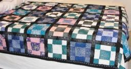 Patchwork Quilt Embroidered Cotton Bedding, Multi-Colored Black Border - 60x75 - thumbnail 1