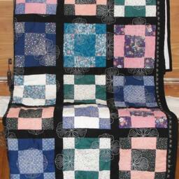 Patchwork Quilt Embroidered Cotton Bedding, Multi-Colored Black Border - 60x75 - thumbnail 3