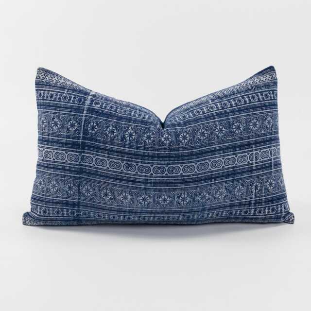 Vintage Indigo Batik Hemp Lumbar Pillow - Hmong Hill Tribe Cushion Cover - 12x20 - image 1