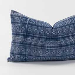 Vintage Indigo Batik Hemp Lumbar Pillow - Hmong Hill Tribe Cushion Cover - 12x20 - thumbnail 2