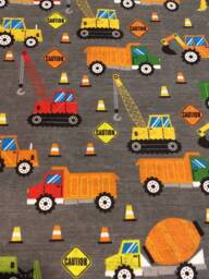 Construction Trucks Fitted Crib Sheet, Handmade Flannel Bedding - thumbnail 1