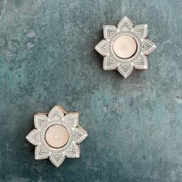 Pair Of Handcarved Mandala Wood Tealight Holders - thumbnail 2