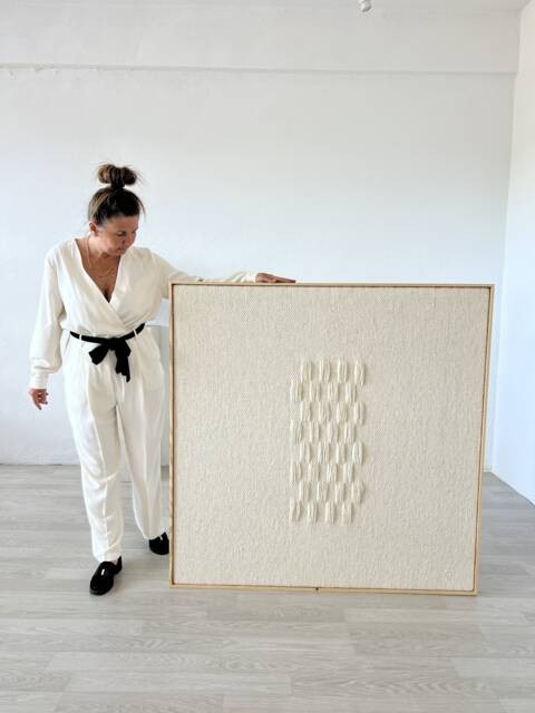 Woven Wool Wall Hanging - Square Framed Tapestry Japandi Decor Ii - image 1