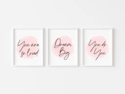 Pink Watercolour Girl Bedroom Prints Inspirational Wall Art Set - Unframed - thumbnail 1