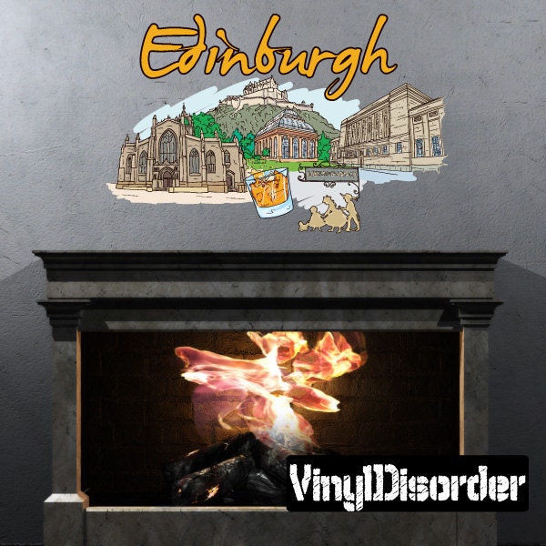 Famous City Edinburgh Wall Decal - Fabric Vinyl Removable & Reusable Famouscityuscolor080Et