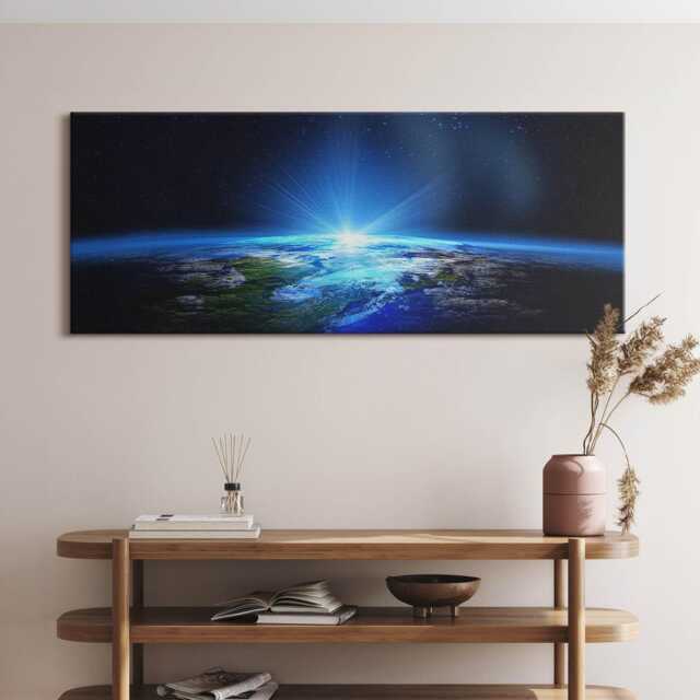 Earth From Space Canvas, Picture Wall Hanging, Blue Art, Space Canvas Painting - image 1