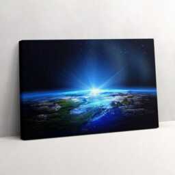 Earth From Space Canvas, Picture Wall Hanging, Blue Art, Space Canvas Painting - thumbnail 2