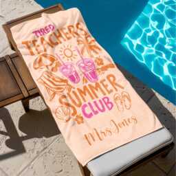 Tired Teachers Summer Club Beach Towel, Custom Name End Of Year Teacher Gifts, Towel Gift, Gift For Teacher, Good Idea Gift Teacher - thumbnail 1