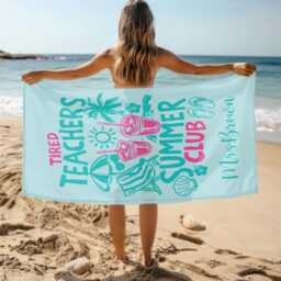 Tired Teachers Summer Club Beach Towel, Custom Name End Of Year Teacher Gifts, Towel Gift, Gift For Teacher, Good Idea Gift Teacher - thumbnail 2