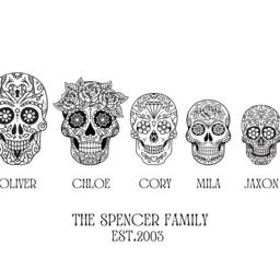 Skull Family Tree, Decorative Skulls, Personalised Tree Print, Wall Art, Picture, Floral Skulls - thumbnail 2