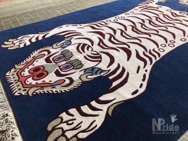 Blue Tibetan Tiger Wool Rug Handknotted 3x6Ft Nepal - Buddhist Meditation Large Carpet - image 1