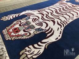 Blue Tibetan Tiger Wool Rug Handknotted 3x6Ft Nepal - Buddhist Meditation Large Carpet - thumbnail 1