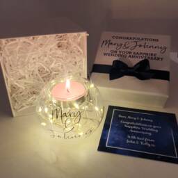 Personalised Sapphire Wedding Anniversary Candle With Led Lights & Gift Box - thumbnail 2