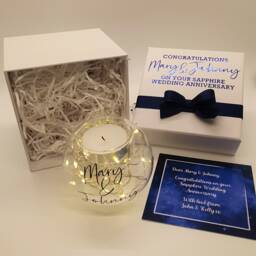 Personalised Sapphire Wedding Anniversary Candle With Led Lights & Gift Box