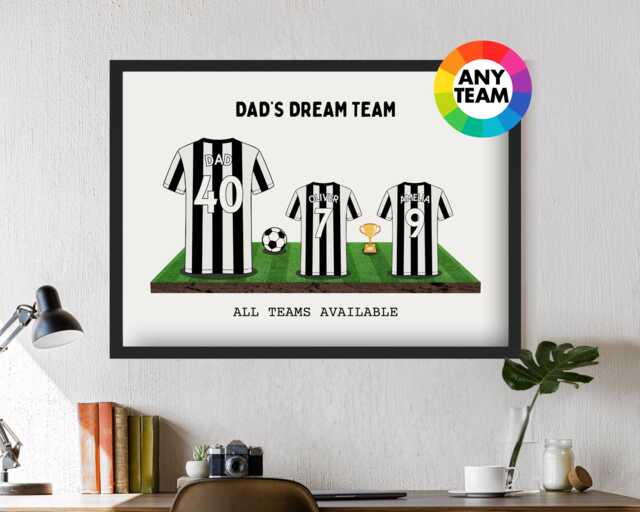 Custom Newcastle Dream Team Football Shirt Art Print - Frames Available Gift For Dad Husband Family United Wall Artwork Fc Father's Day - image 1