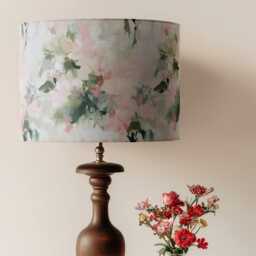Blush Pink Sage Green Floral Rose Print Velvet Lampshade 25cm 30cm 35cm 40cm 45cm - Drum Lamp Shade Handmade Home Decor Ceiling - thumbnail 4