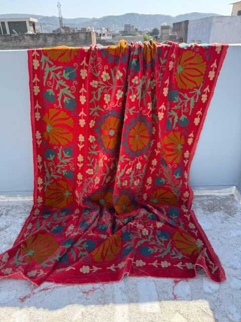 Handmade Velvet Suzani Bedspread - Colorful Uzbek Embroidery Quilt - image 1