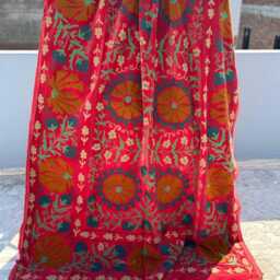 Handmade Velvet Suzani Bedspread - Colorful Uzbek Embroidery Quilt - thumbnail 3