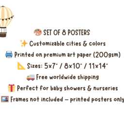 Travel Nursery Art - London, Tokyo, Paris, San Francisco, Rome, Nyc, Bora - Pink, Green - thumbnail 2
