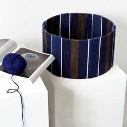 Handmade Yarn-Wrapped Drum Lampshade Blue Brown Boho Lighting - thumbnail 3