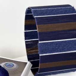 Handmade Yarn-Wrapped Drum Lampshade Blue Brown Boho Lighting - thumbnail 2
