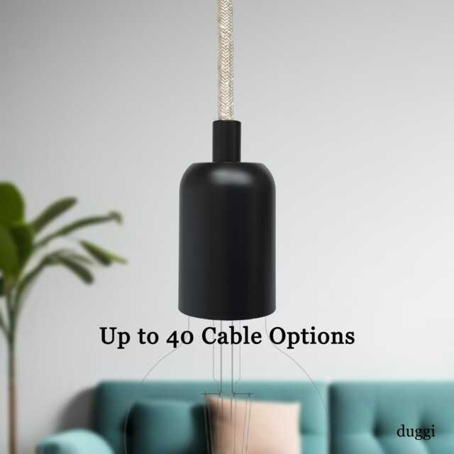 Plug in Pendant Light - Black Hanging Fabric Cable Wall Cord & Minimal Modern E27 Round Top Lamp Holder Reading, Ambient Mood Lighting - image 1