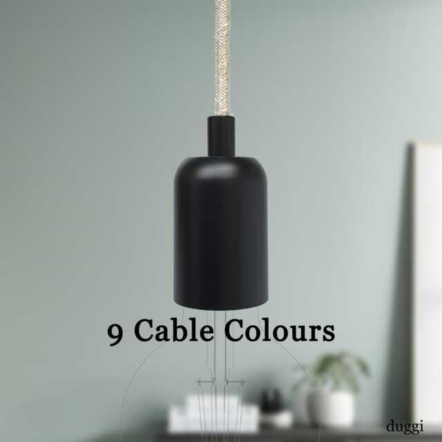 Plug in Pendant Light - Black Hanging Fabric Cable Cord & Minimal Modern E27 Round Top Lamp Holder Unique Reading, Ambient Mood Lighting - image 1
