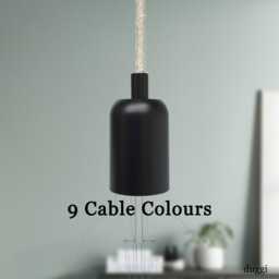 Plug in Pendant Light - Black Hanging Fabric Cable Cord & Minimal Modern E27 Round Top Lamp Holder Unique Reading, Ambient Mood Lighting - thumbnail 1