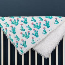 Cactus Baby Blanket, Crib Bedding, Faux Fur Blanket Girl, Trendy Green Pink Minky - thumbnail 4