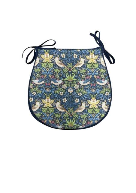 William Morris - Strawberry Thief Navy 100% Cotton D-Shaped Seat Pads For Kitchen/Patio/Dining/Garden - image 1