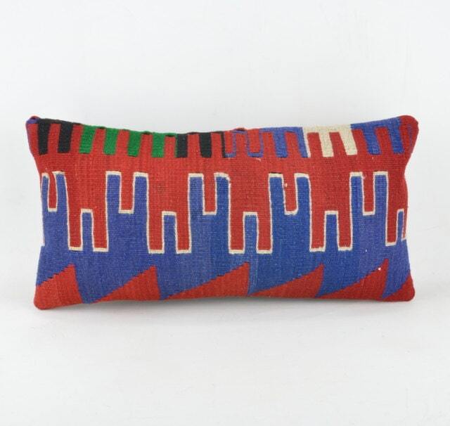 "Kilim Pillow, Wool Kilim Cousin From Anatolia , 30x60 cm, 12""x24" - image 1