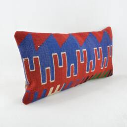"Kilim Pillow, Wool Kilim Cousin From Anatolia , 30x60 cm, 12""x24" - thumbnail 2