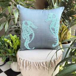 "Blue Beaded Sea Creature Art Silk Throw Pillow Cover, 16""x16" - thumbnail 3