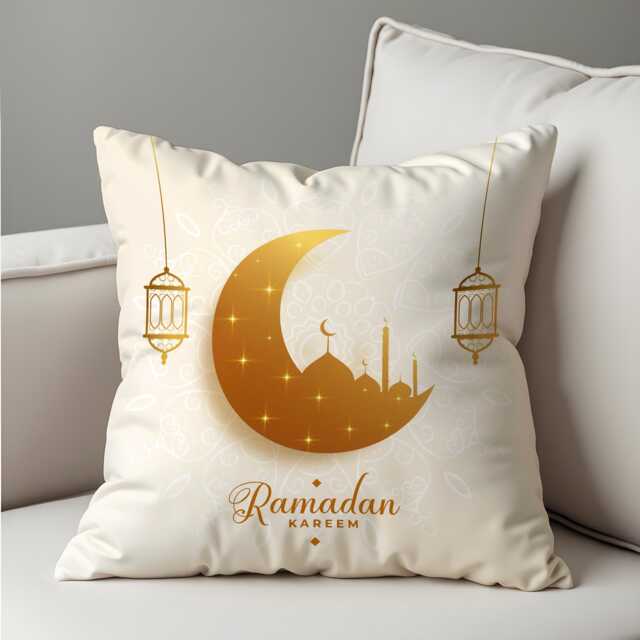Ramadan Kareem Cushion Cover, Crescent Moon & Lantern Pillow Case, Islamic Home Decor, Sofa Cover - image 1