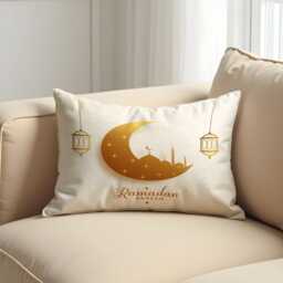 Ramadan Kareem Cushion Cover, Crescent Moon & Lantern Pillow Case, Islamic Home Decor, Sofa Cover - thumbnail 2