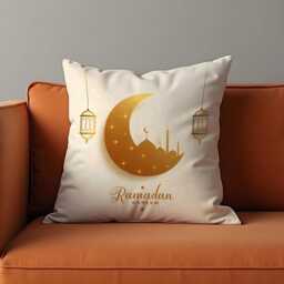 Ramadan Kareem Cushion Cover, Crescent Moon & Lantern Pillow Case, Islamic Home Decor, Sofa Cover - thumbnail 4