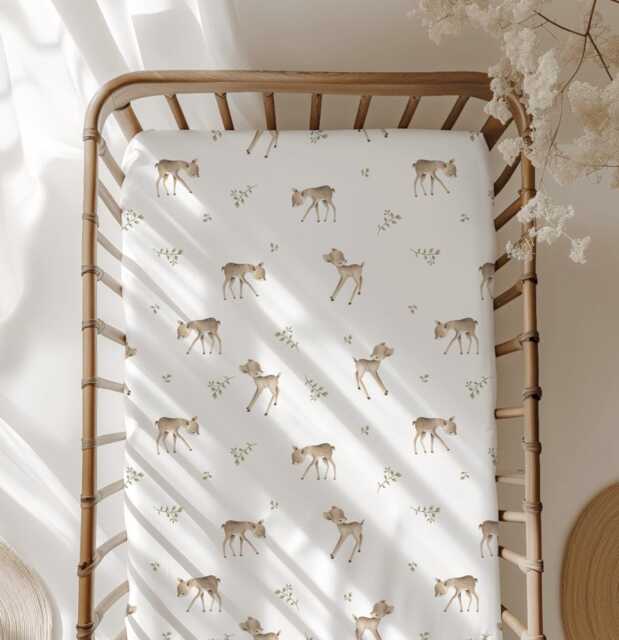Deers With Eucalyptus Leaves - Bedding, Duvet Covers, Fitted Sheets, Sweet Childrens Room Decor, Bedding - image 1