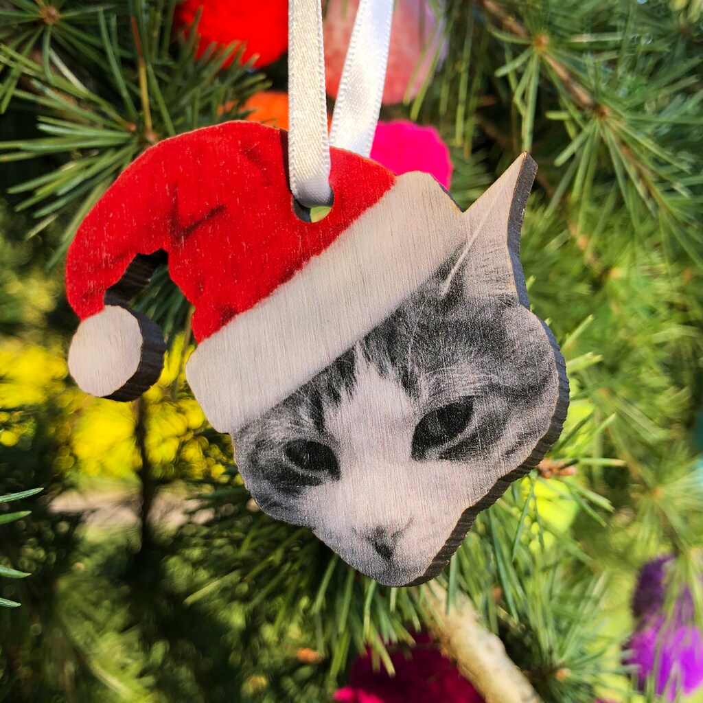 Personalised Pet Christmas Tree Decoration-Pet Photo--Santa Hat