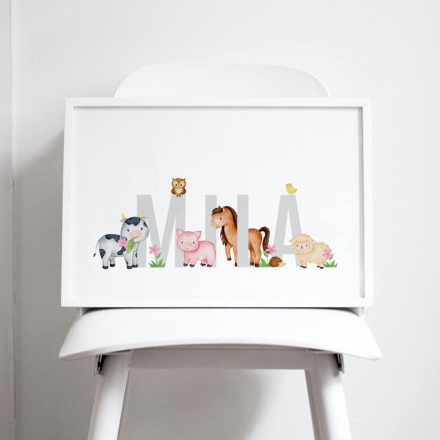 Farm Animals Personalised Print, New Baby Gift, Name Parents Nursery Wall, Child's