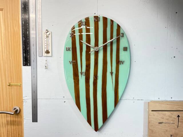 Large Modern Wall Clock, Black Walnut & Mint Green Resin Unusual Gothic Style Clock - image 1