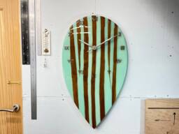 Large Modern Wall Clock, Black Walnut & Mint Green Resin Unusual Gothic Style Clock - thumbnail 1