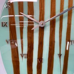 Large Modern Wall Clock, Black Walnut & Mint Green Resin Unusual Gothic Style Clock - thumbnail 3